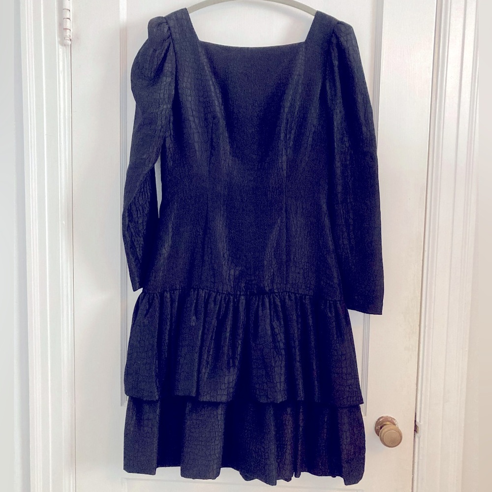Vintage Adele Simpson Black Textured Drop‎ Waist Dress Size 4